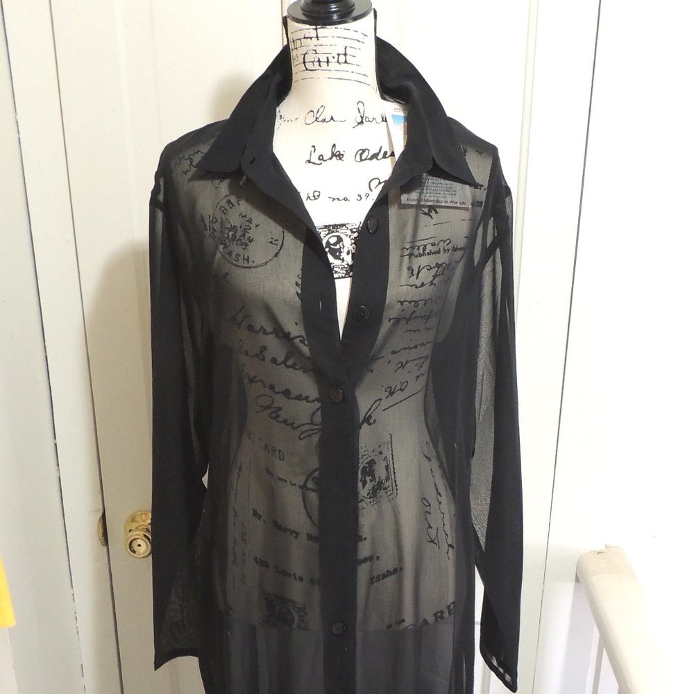 Sun Streak Floor Length Sheer Cover-up: Black